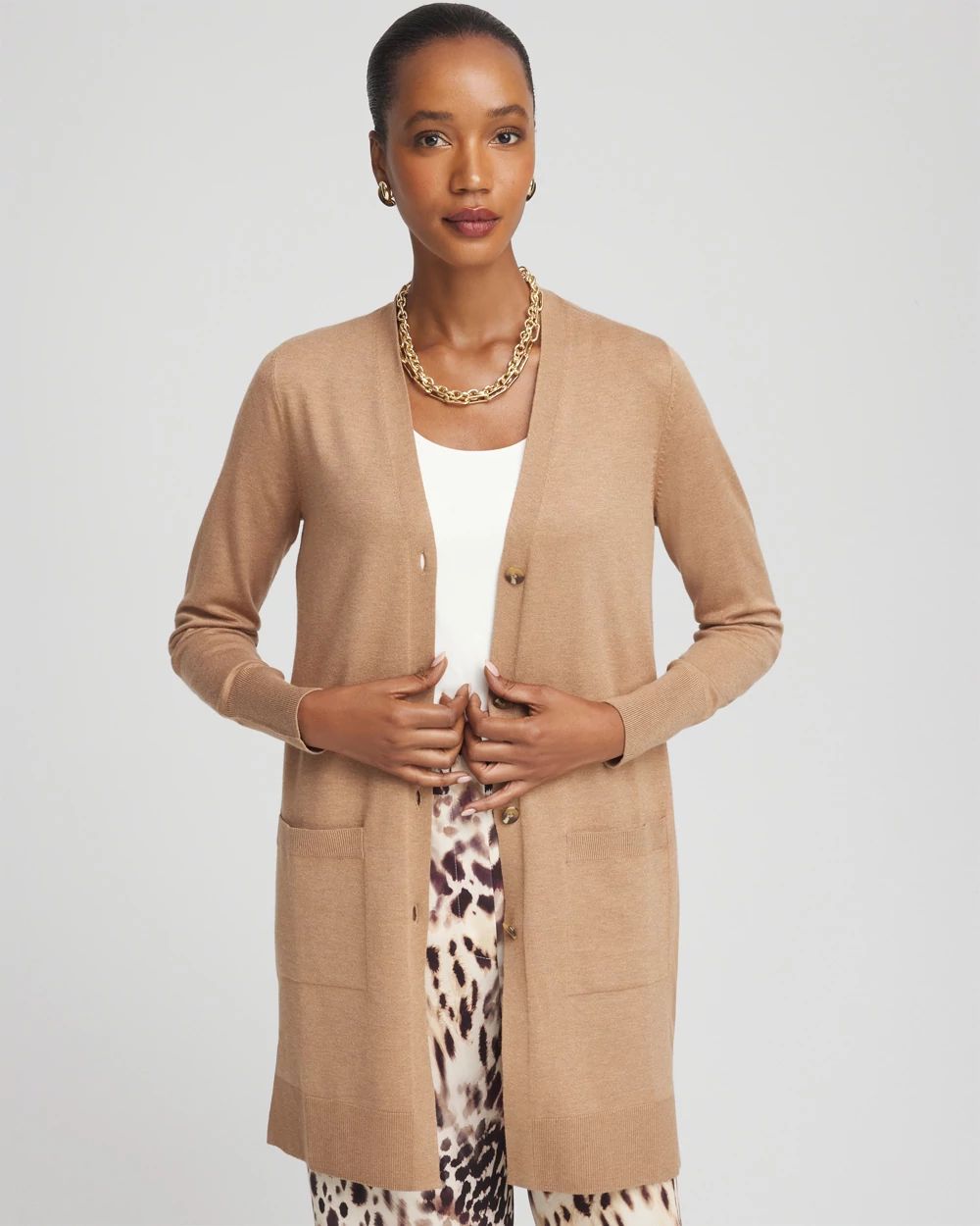 ニットコート Ella knit hoodie long cardigan (beige) Ella Pocketed Cardigan Sweater | Chico's